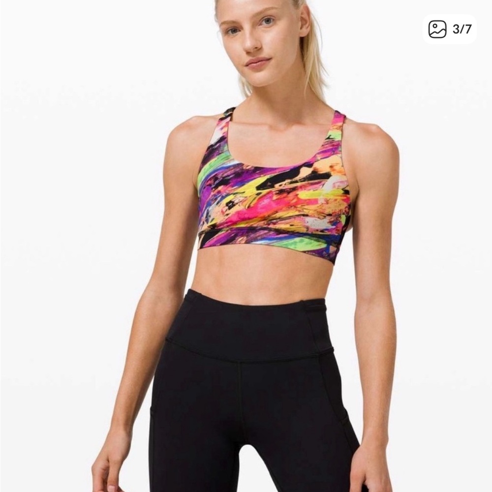 Lululemon Energy Bra Catalyst Multi Size 8 Strappy Back Colorful Neon - Picture 5 of 7